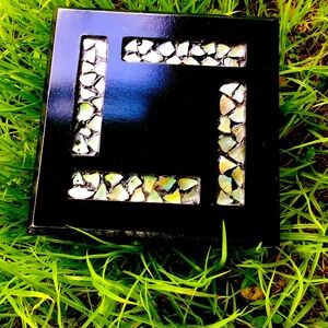 Black Wooden Jewelry Box-Abalone Green Sea Shell Inlay  Gloss Black Lacquer Box